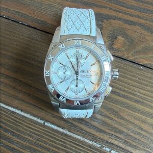 Seiko Silver and White Chronograph Watch